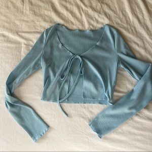 light blue tie front crop top